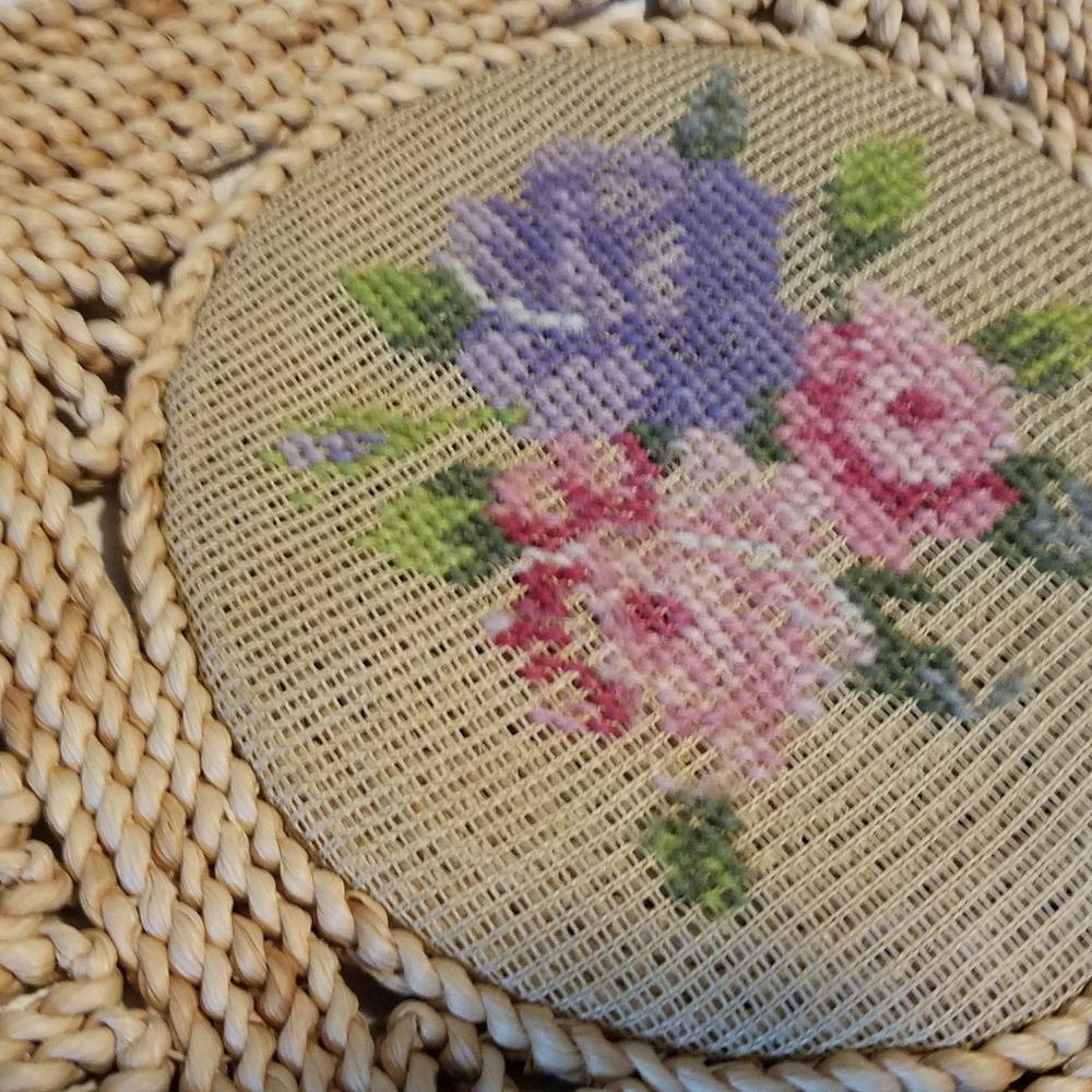 Vintage Heiress straw woven tan shoulder floral bag wn - Picture 13 of 14